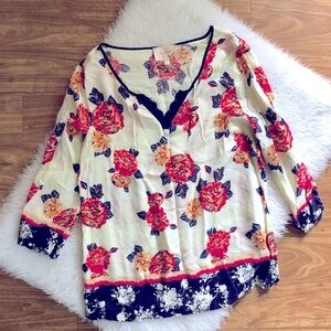Skies Are Blue Floral 3/4 Sleeve Blouse